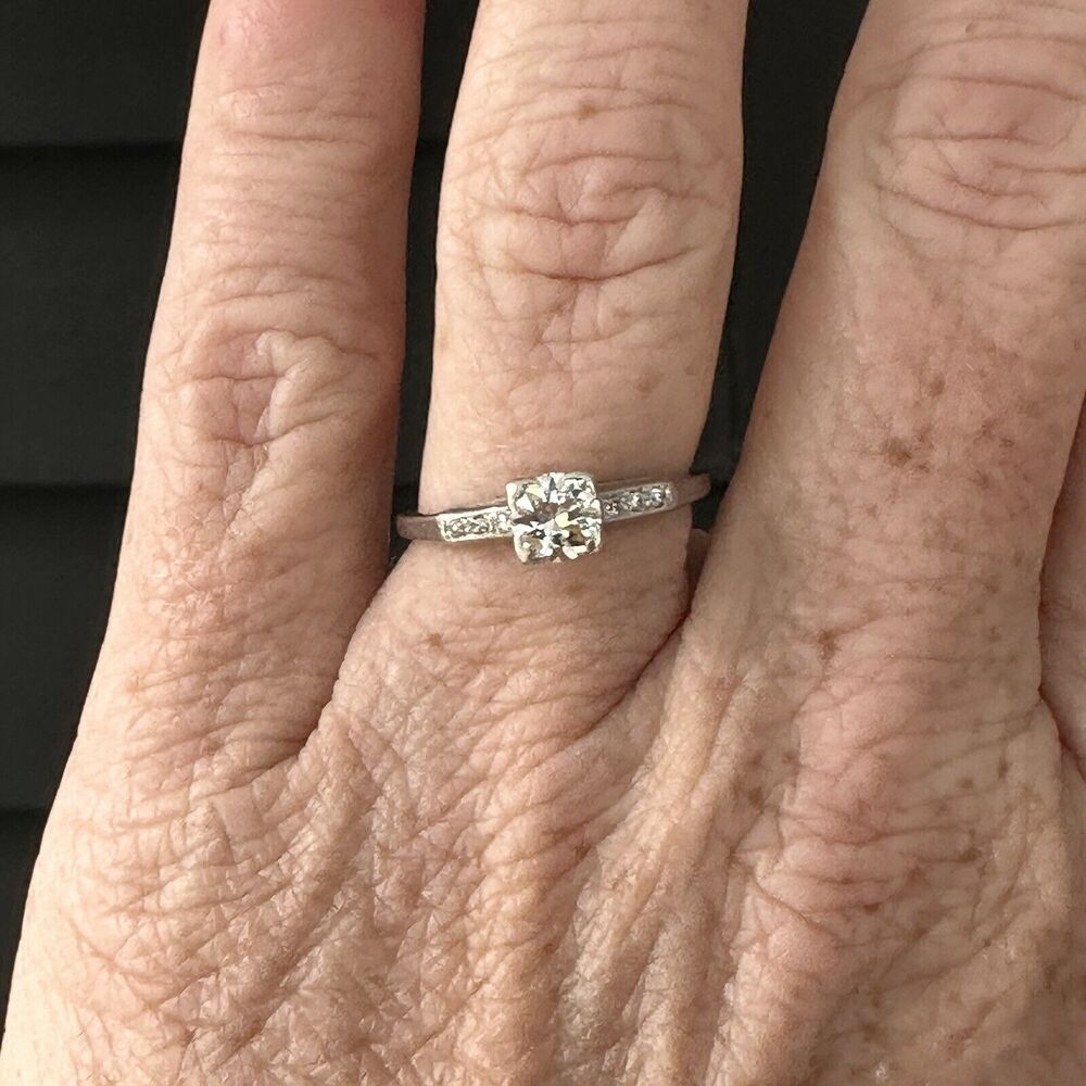 Antique RARE Platinum Traub Diamond Engagement Ring Orange Blossom Vintage S 7.5